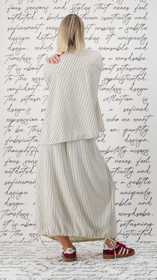 The Olive Skirt - Cream and Brown Stripe