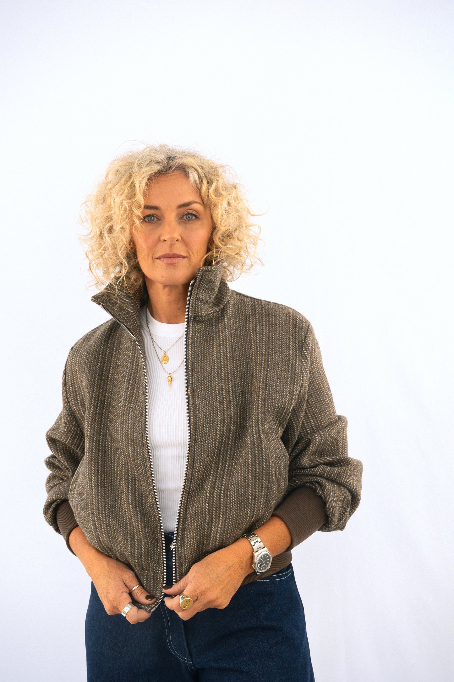 The Bomber - Stone and Sand Stripe