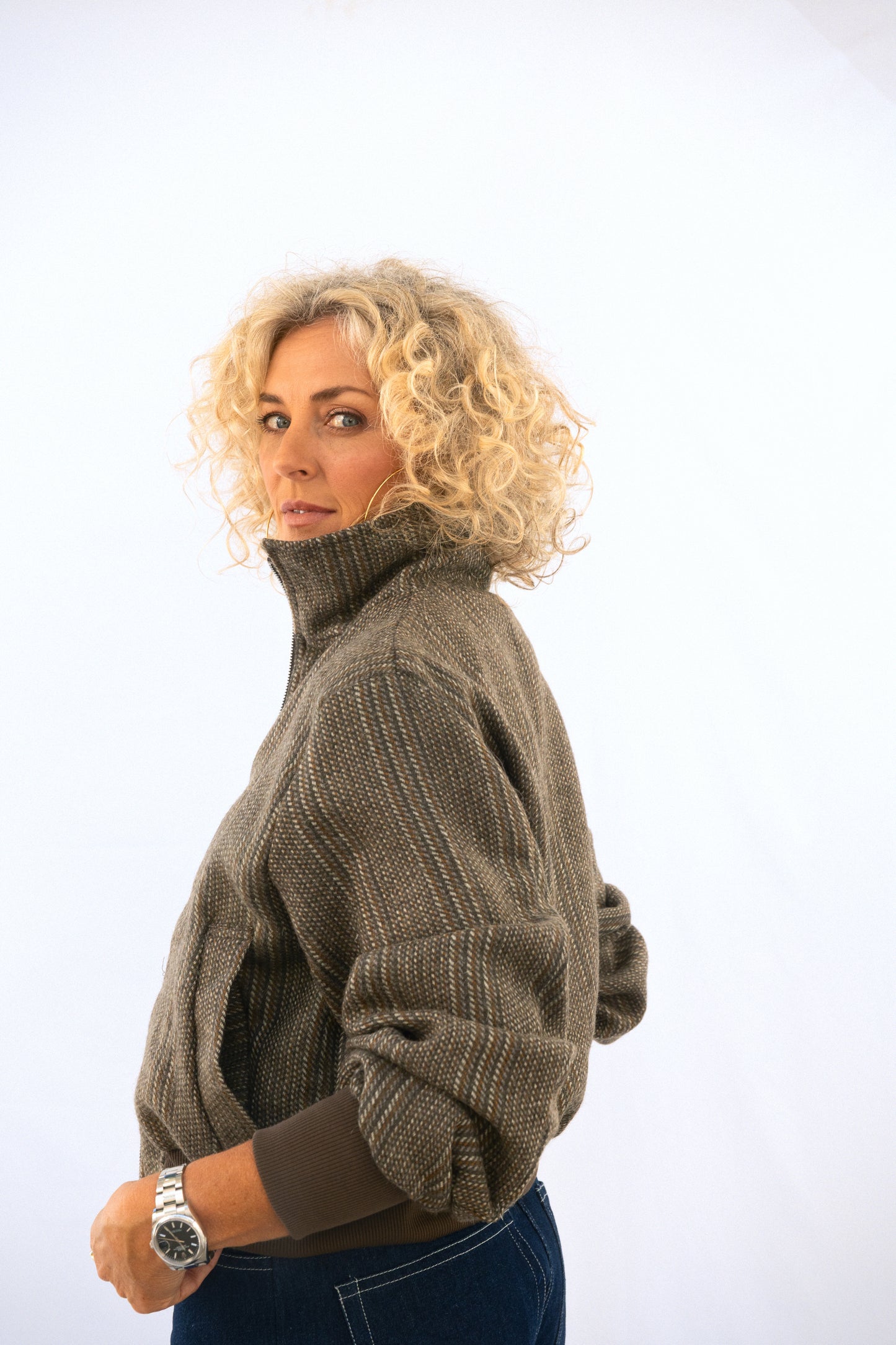The Bomber - Stone and Sand Stripe