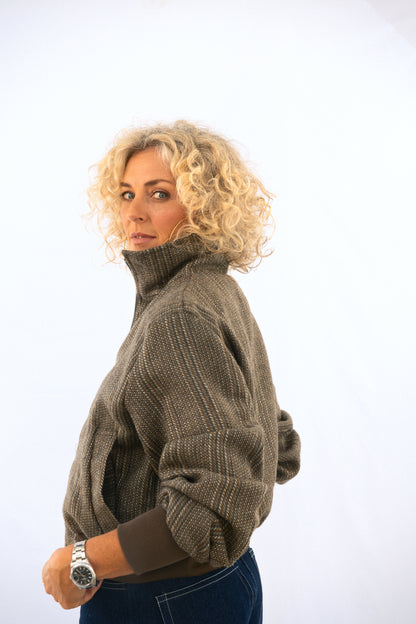 The Bomber - Stone and Sand Stripe